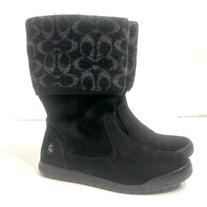 Coach Tatum Black Suede Signature Foldover Boots